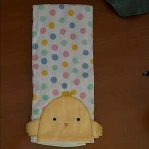 Cute Polka Dot Kitchen Towel with Yellow Chick Design